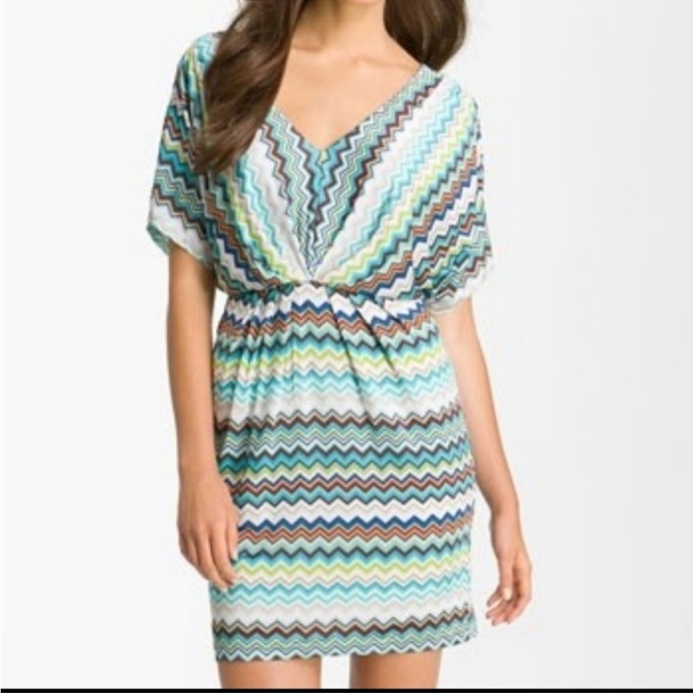 Trina Turk Chevron Zigzag Print Green Multi‎ Color Dress Size 8